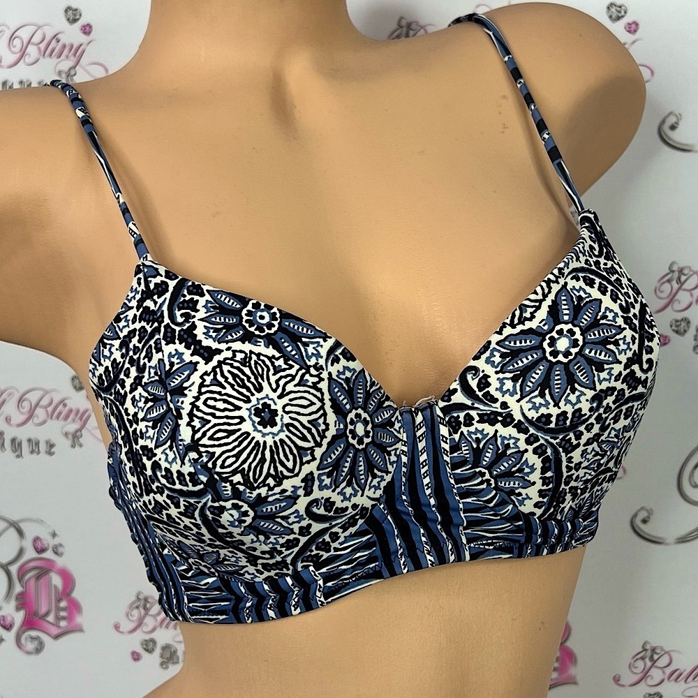Volcom bikini top floral flowers Blue and White Patterned Bralette
